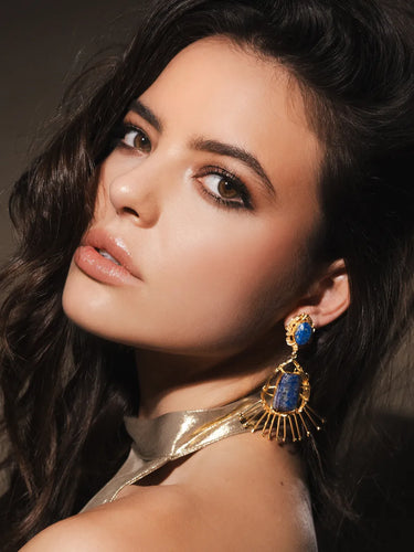 Bold Lapis Gemstone Statement Earrings