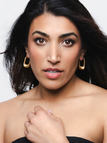 Golden Rectangular Medium Hoop Earrings