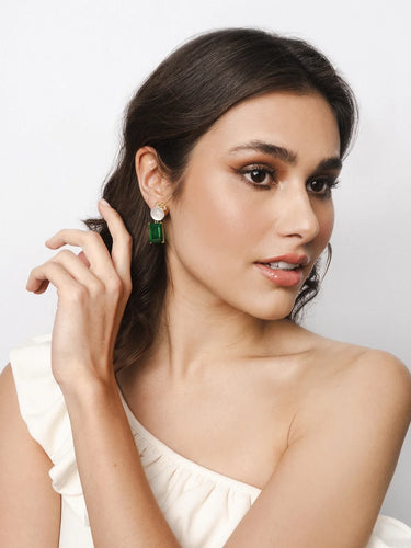Emerald Pearl Square Drop Earrings